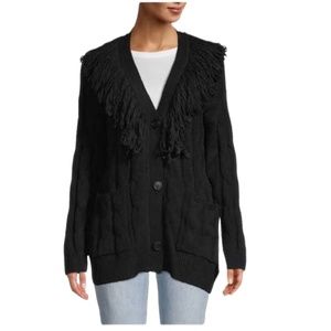 Brand new Max Studio Woman’s Cable-knit Fringed Cardigan Black SZ Medium